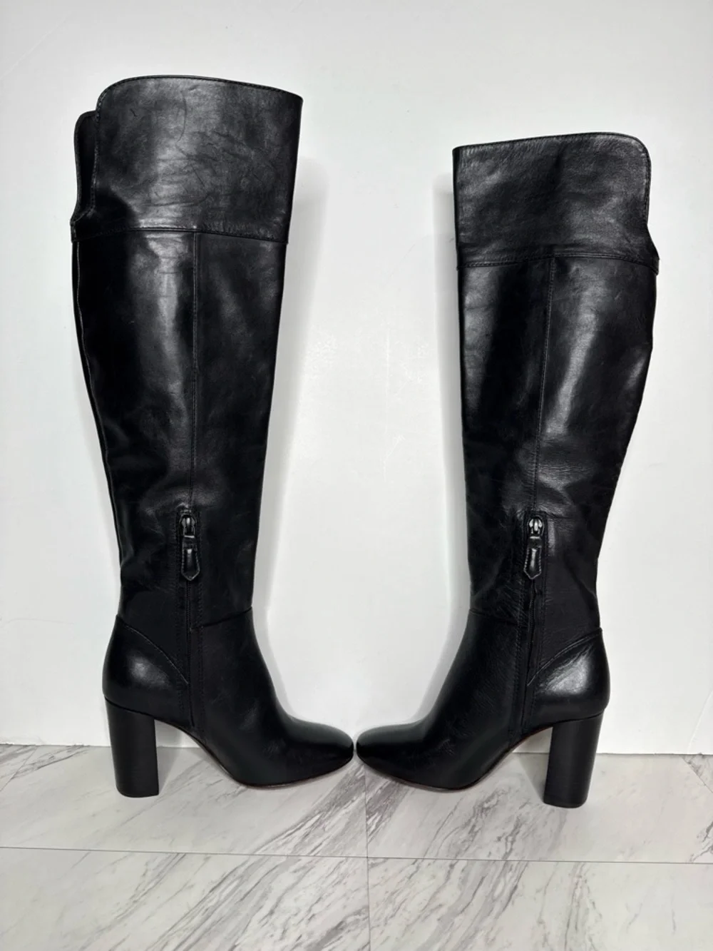 Tory Burch Black Leather Over The Knee Heeled Boot 5 1/2 M